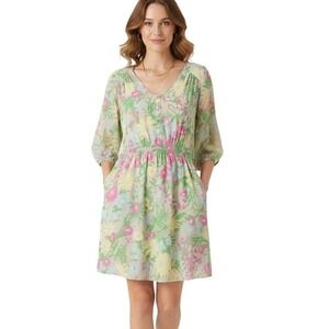 TORI RICHARD Silk Floral Dress Size 4 6 Smocked Waist Boho Resort Wear‎ $325